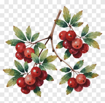 Watercolor Red Berries On Branch PNG