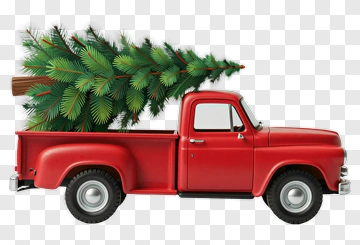 Red Pickup Truck With Christmas Tree PNG