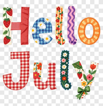 Hello July Decorative Text PNG
