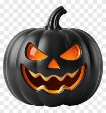 Halloween Black Pumpkin With Evil Face PNG