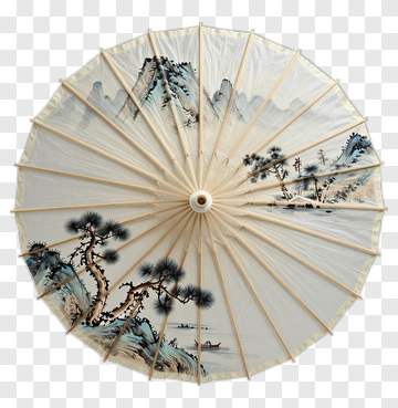 Japanese Paper Umbrella With Landscape Design PNG