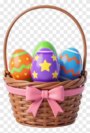 Easter Basket Filled With Colorful Eggs PNG