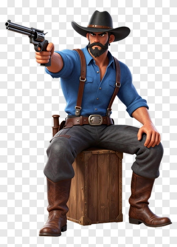 3D Cowboy Holding A Revolver PNG