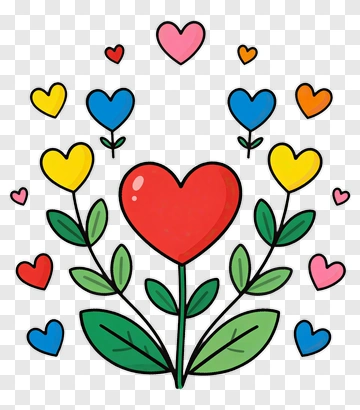 Colorful Heart Flower Bouquet PNG