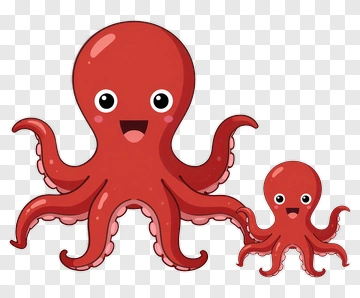 Cartoon Red Octopus Family PNG