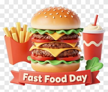 Fast Food Day Meal With Burger, Fries, And Drink PNG