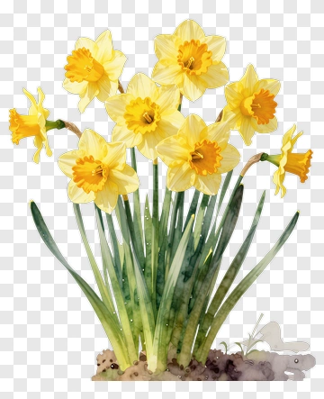 Watercolor Daffodil Flowers PNG