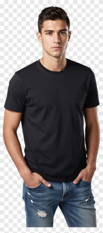 Young Man In Black T-Shirt And Jeans PNG