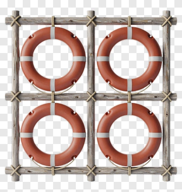 Lifebuoys Displayed On A Wooden Rack PNG