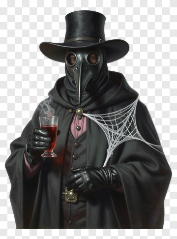 Plague Doctor Holding A Drink With Spiderweb PNG