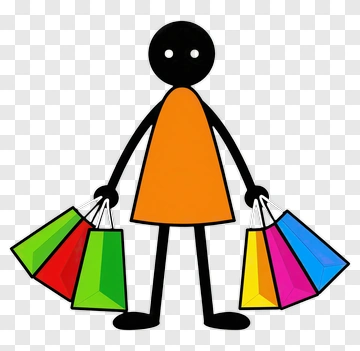 Stick Figure Carrying Colorful Shopping Bags PNG