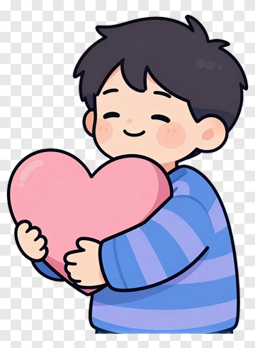 Cartoon Boy Holding A Pink Heart PNG