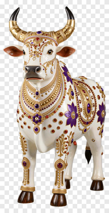 Decorative Cow Figurine With Colorful Ornamentation PNG