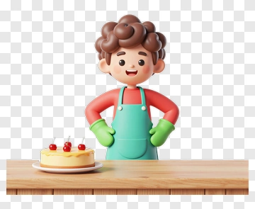 3D Baker Smiling With A Cake PNG