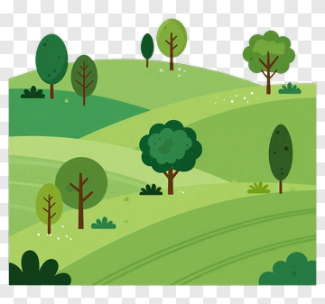 Colorful Cartoon Landscape With Trees And Hills PNG