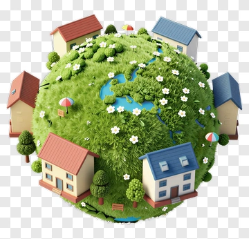 3D Model Of A Green Earth With Houses PNG