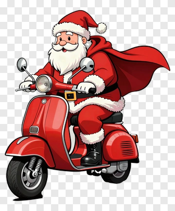 Cartoon Santa Claus Riding A Scooter PNG