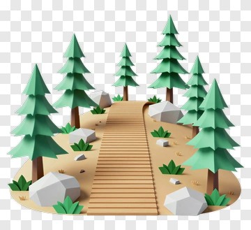 3D Forest Pathway Surrounded By Pine Trees PNG