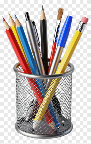 Colorful Pen Holder With Assorted Writing Instruments PNG