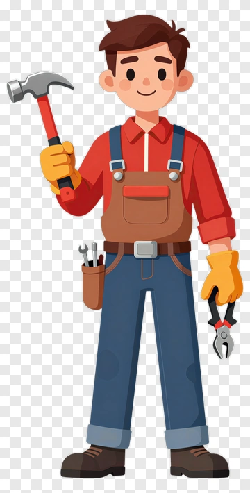 Cartoon Carpenter Holding Hammer And Pliers PNG