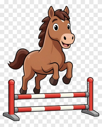 Cartoon Horse Jumping Over A Barrier PNG