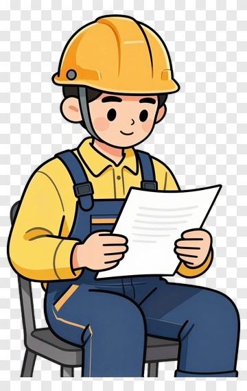 Cartoon Construction Worker Reading A Document PNG