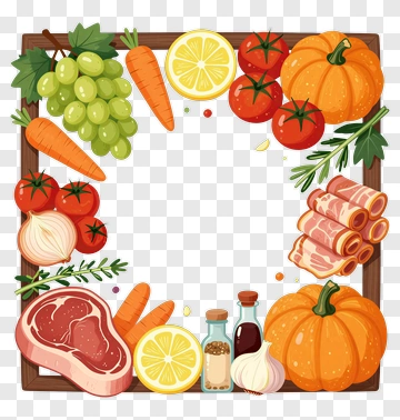 Colorful Food Frame With Vegetables And Meat PNG