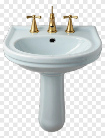 White Bathroom Sink With Gold Faucets PNG