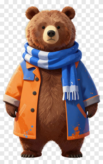3D Bear Wearing A Colorful Coat And Scarf PNG