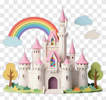 Colorful Castle With Rainbow And Trees PNG