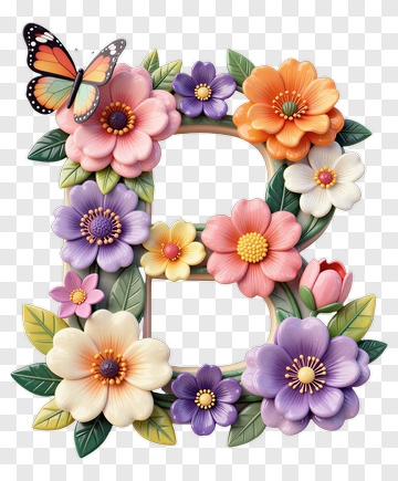 Floral Letter B With Butterfly PNG