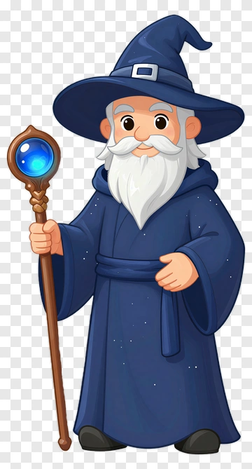 Cartoon Wizard Holding A Magic Staff PNG