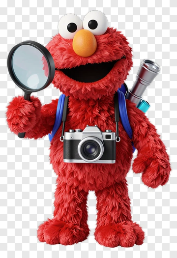 Elmo Holding A Magnifying Glass And Camera PNG