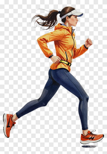 Running Woman In Orange Jacket PNG
