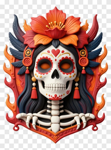 Colorful Skull With Floral Decorations PNG