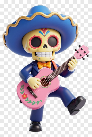 Cartoon Skeleton Playing A Pink Guitar PNG