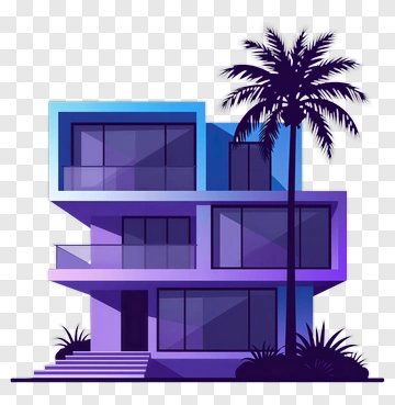 Modern House With Palm Trees PNG