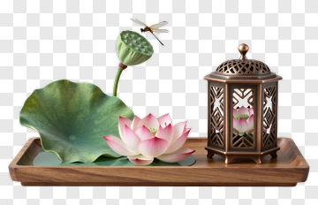 Lotus Flower Arrangement With Lantern PNG