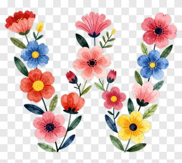 Watercolor Floral Letter W PNG