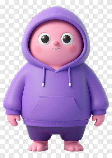 3D Cartoon Character In Purple Hoodie PNG
