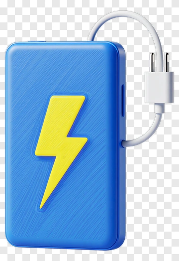 Blue Power Bank With Lightning Bolt Design PNG