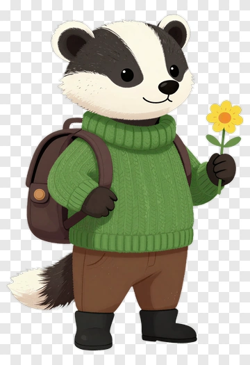Cartoon Badger Holding A Flower PNG