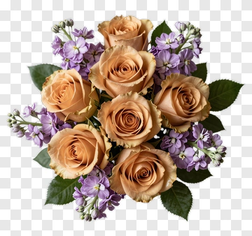 Bouquet Of Roses And Purple Flowers PNG