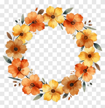 Floral Wreath With Orange And Yellow Flowers PNG