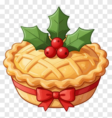 Holiday Pie With Holly And Red Ribbon PNG