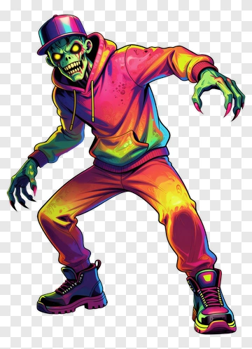 Cartoon Zombie In Colorful Hoodie And Sneakers PNG