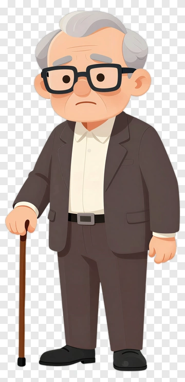 Cartoon Elderly Man With Cane PNG