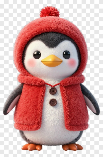 Cartoon Penguin Wearing A Red Hooded Vest PNG