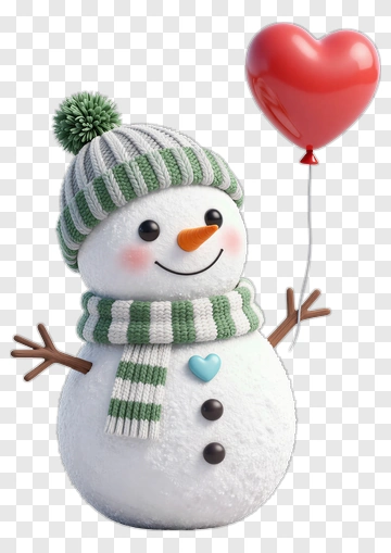 Snowman Holding A Heart Balloon PNG