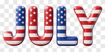 July Text With American Flag Design PNG